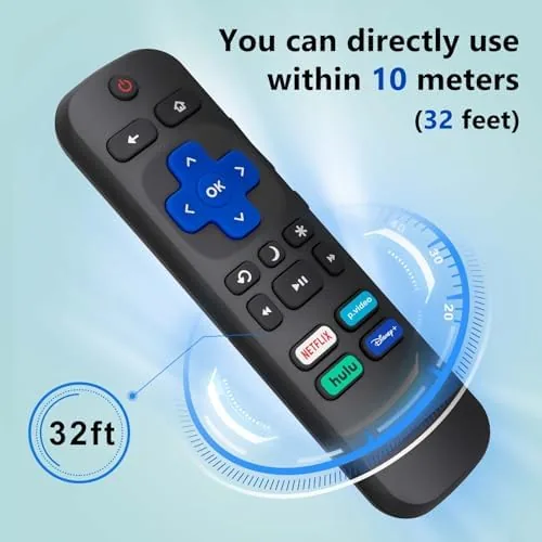 Remote held in a hand with the voice search button highlighted