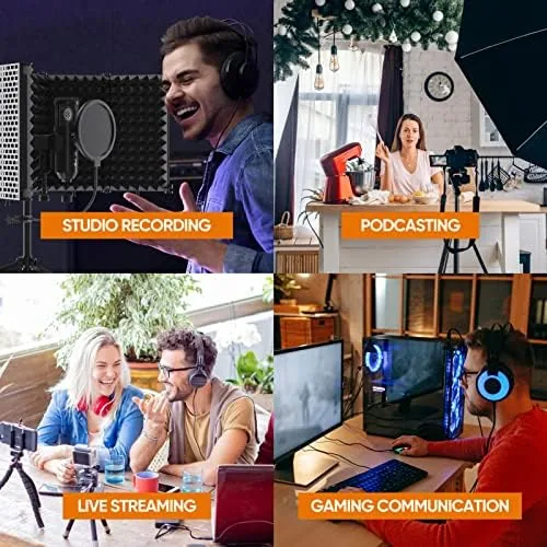 The Studio Recording Microphone Isolation Shield with Pop Filter and Metal in real use