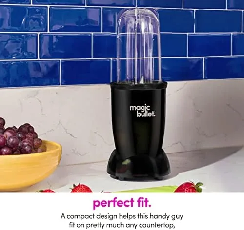 Magic Bullet base next to a full size blender for scale