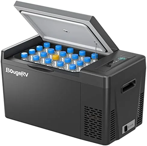 BougeRV 23 quart portable refrigerator open in a car trunk