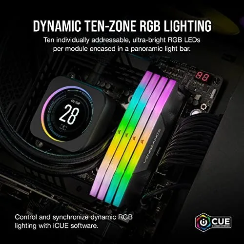 Detail shot of the CORSAIR Vengeance RGB DDR5 RAM 32GB (2x16GB) Up to 6000MHz features