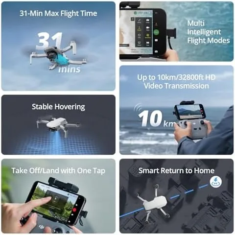 The DJI app open on a phone showing the flight screen and live camera feed