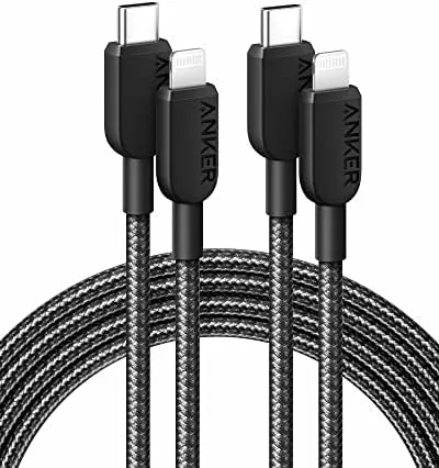 The two Anker 310 cables coiled together showing their black finish and connectors