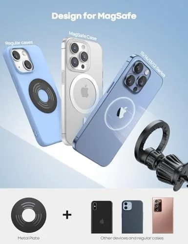 An iPhone docked on the mount in a car vent with the clip gripping the fin