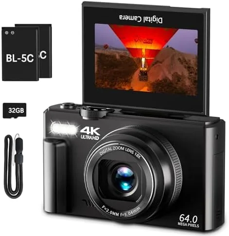 The 4K vlogging camera with the flip screen turned to face forward