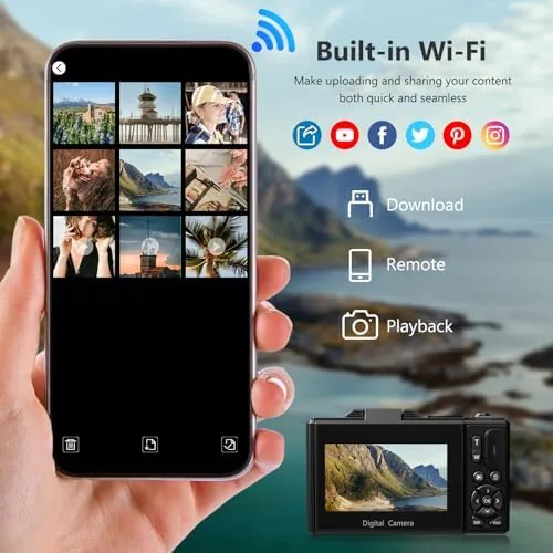 The vlogging camera, a smartphone, and a mirrorless camera side by side