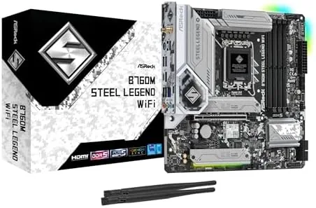 ASRock B760M Steel Legend WiFi motherboard on a build bench