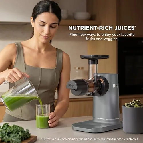 The Ninja juicer compared beside a horizontal slow juicer and a centrifugal model