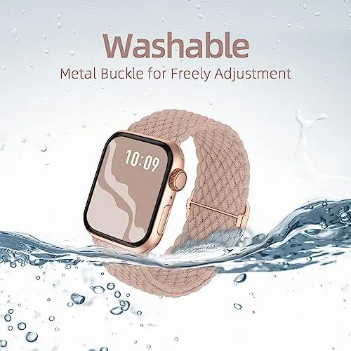Four different colors of the braided band styled with a watch face