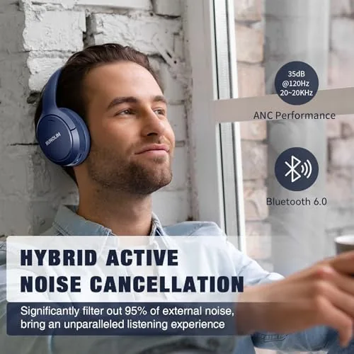 Another view of the RUNOLIM Active Noise Cancelling Headphones, Wireless Bluetooth Over Ear |