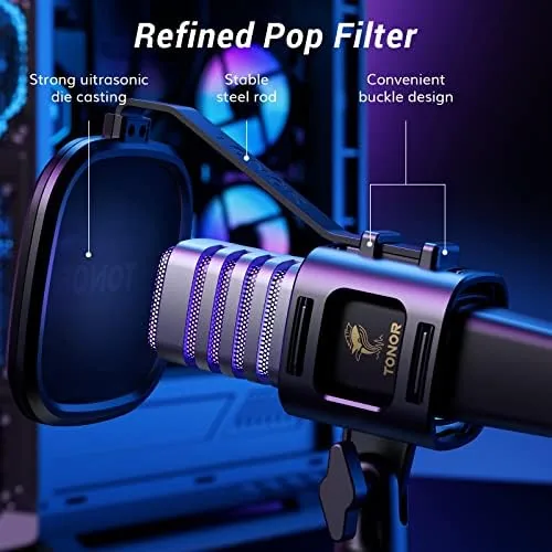 Another view of the TONOR USB Gaming Microphone, RGB Streaming Microfono Set, PC Podcast