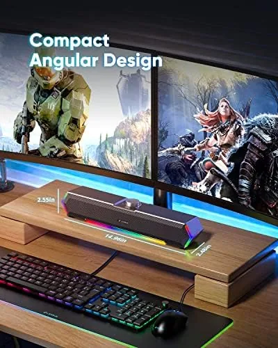 The LENRUE G11 Computer Speakers for Desktop, Touch Lights PC Speakers in real use