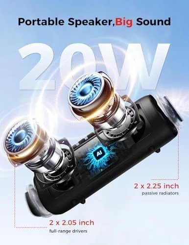 Close look at the Bluetooth Speaker, 20W HD Sound, Portable Wireless, IPX5 Waterproof, Up build quality