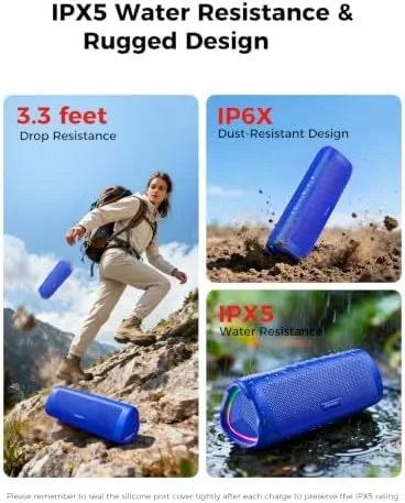 The speaker set up at a campsite with the battery lasting across the evening