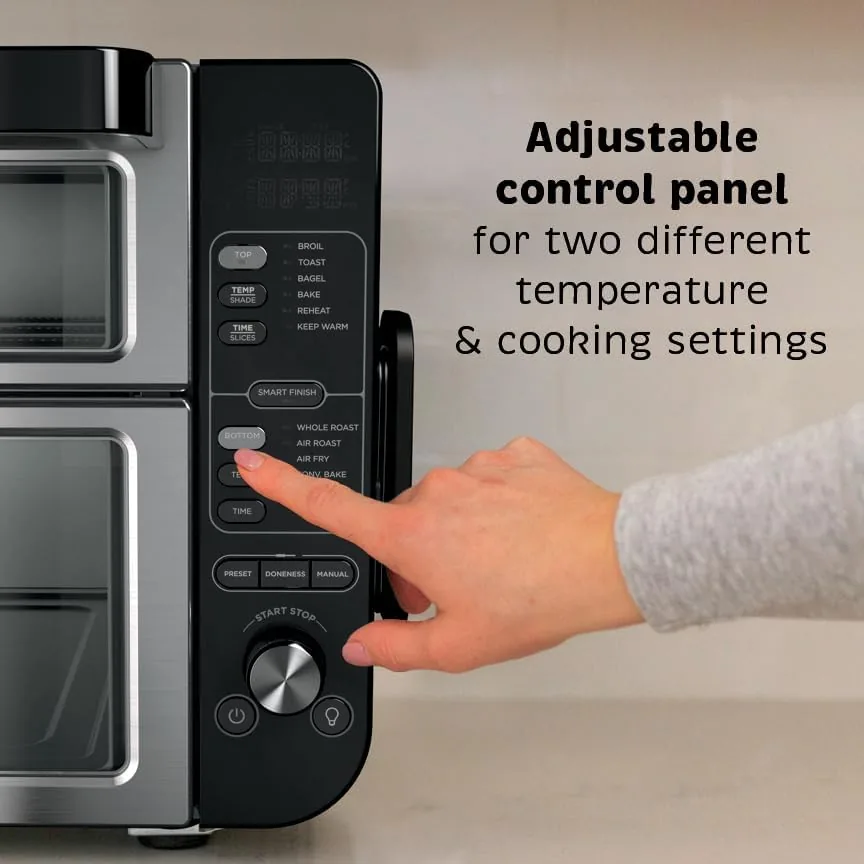 Air fry mode running in the top zone while baking proceeds in the bottom zone