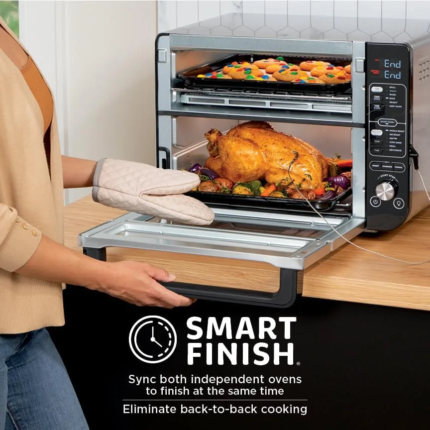 The Ninja DCT451 compared beside a single zone air fryer and a toaster oven