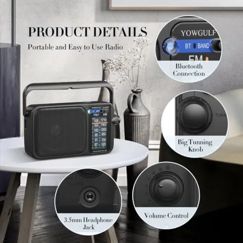 Close look at the YOWGULF AM FM Radio Portable Battery Operated or AC Power build quality