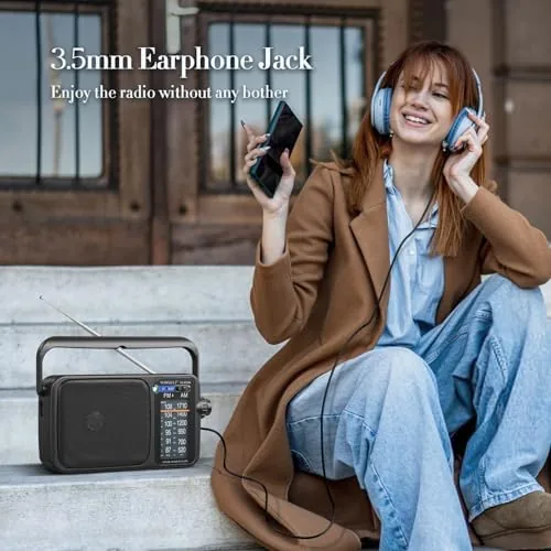 Another view of the YOWGULF AM FM Radio Portable Battery Operated or AC Power