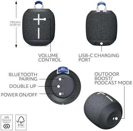 Another view of the Ultimate Ears WONDERBOOM 4 Portable Waterproof Speaker - Black |