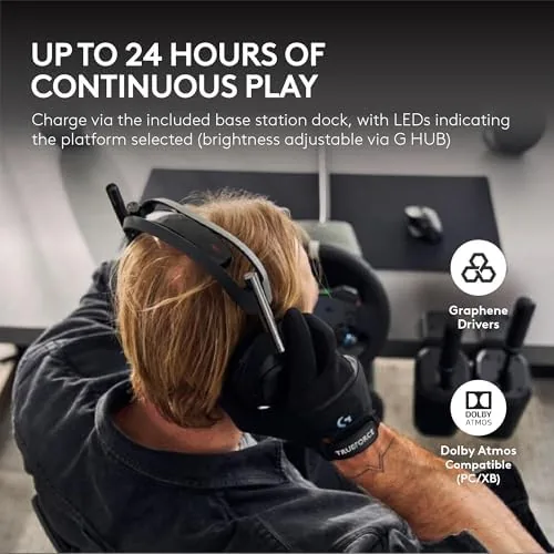 The Astro A50 X headset charging on its dock next to a controller