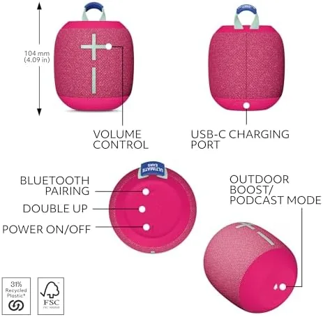 Another view of the Ultimate Ears WONDERBOOM 4 Portable Waterproof Speaker - Pink |