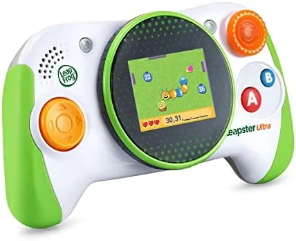 A learning game on the Leapster Ultra screen showing letters