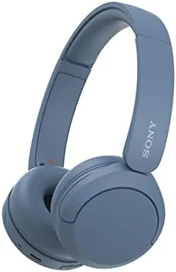 Sony WH-CH520 headphones in blue resting on a table, showing the compact on ear design