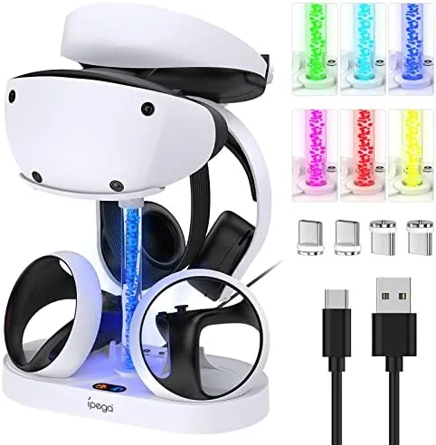 The RGB charging station on a desk with controllers docked