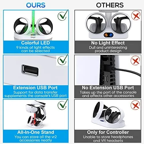 Controllers charging on the dock with the station dimmed to night light mode