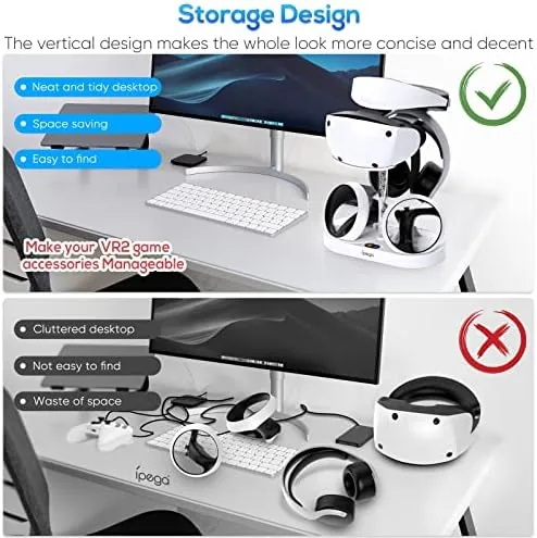 The RGB charging station set up on a shelf with headphones and a controller