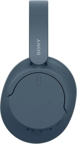 Close view of the blue WH-CH720N showing the dual microphone openings on the ear cup