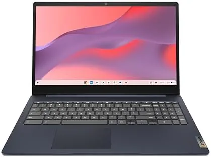 Lenovo IdeaPad 3i Chromebook open on a desk with the Full HD display showing
