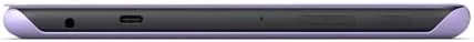 Lilac covered tablet lying on a table with the stand folded flat