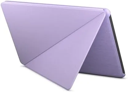 Fire HD 10 in the Lilac cover beside a notebook on a tidy desk