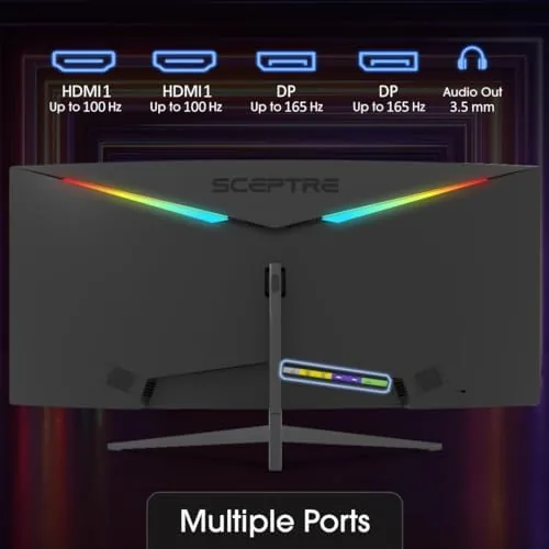 Close view of the DisplayPort inputs and connection ports on the monitor