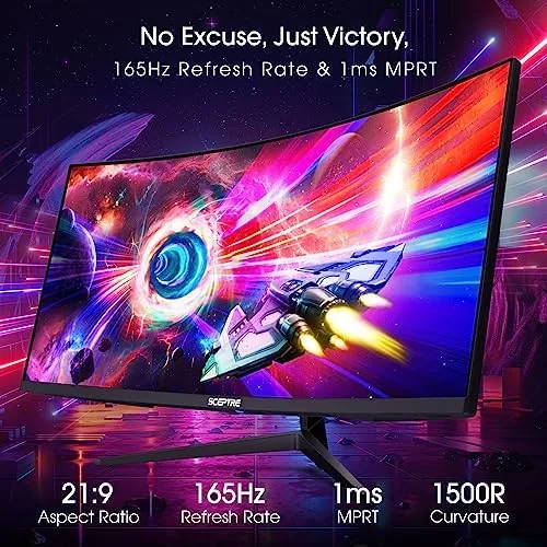 The Sceptre 34 ultrawide beside a standard 27 inch monitor for scale