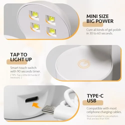 Detail shot of the GAOY Mini UV Light for Gel Nails, Small LED Nail features