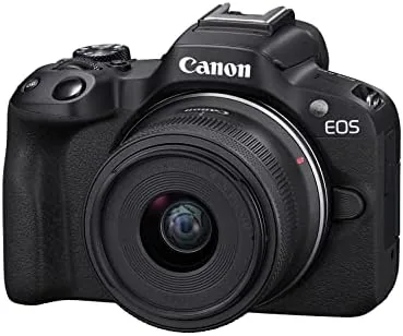 Top down view of the EOS R50 mode dial and shutter controls