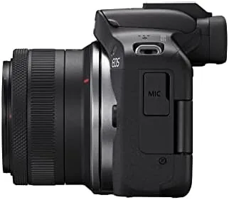 EOS R50 rear screen showing the creative assist menu and live preview