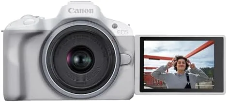 White EOS R50 compared side by side with entry vlogging cameras
