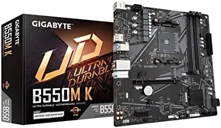 GIGABYTE B550M K motherboard laid out on an anti-static surface
