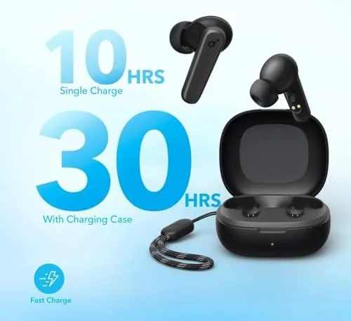 The Soundcore P20i earbuds worn by a person