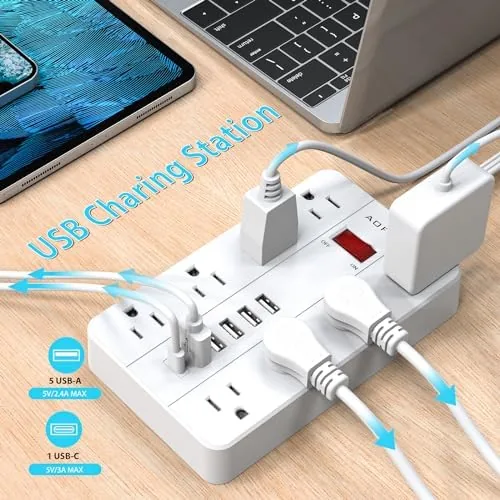 Close look at the Power Strip Surge Protector with 6 USB (1USB C)Ports,AOFO 10 build quality