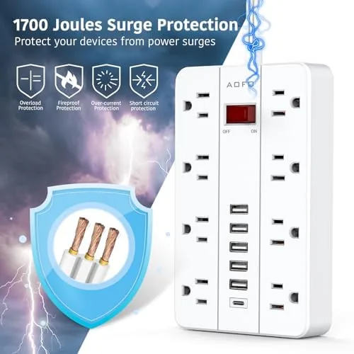 The Power Strip Surge Protector with 6 USB (1USB C)Ports,AOFO 10 in real use