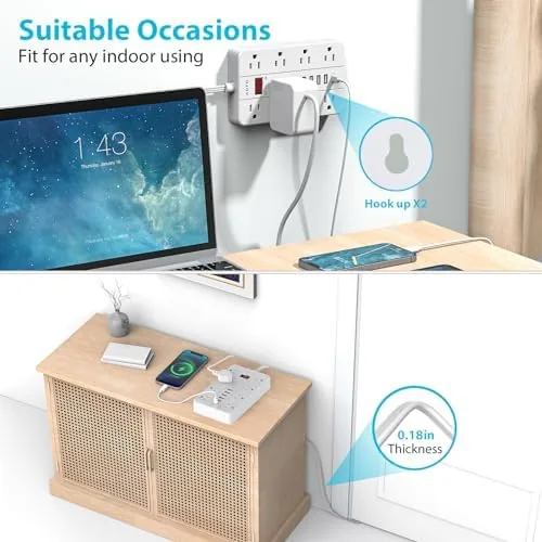Another view of the Power Strip Surge Protector with 6 USB (1USB C)Ports,AOFO 10
