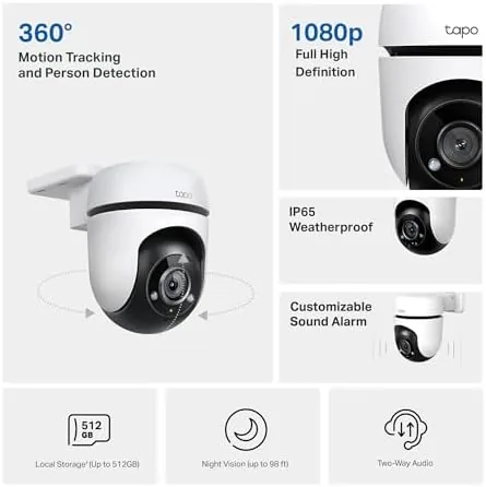 Close look at the Tapo 1080P Outdoor Wired Pan/Tilt Security Wi-Fi Camera, 360° View build quality