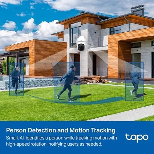 Detail shot of the Tapo 1080P Outdoor Wired Pan/Tilt Security Wi-Fi Camera, 360° View features