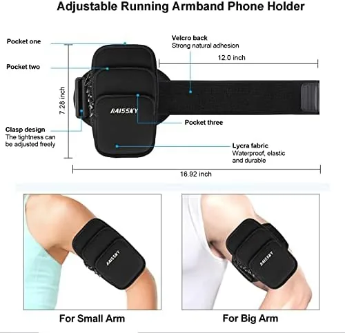 The armband worn on a bicep during a road run with the phone in place