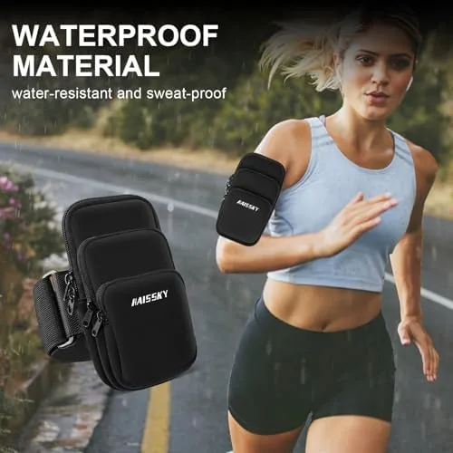 The 3-pocket armband beside a single pocket nylon band for comparison