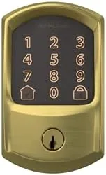 A finger entering a code on the touchscreen keypad of the deadbolt